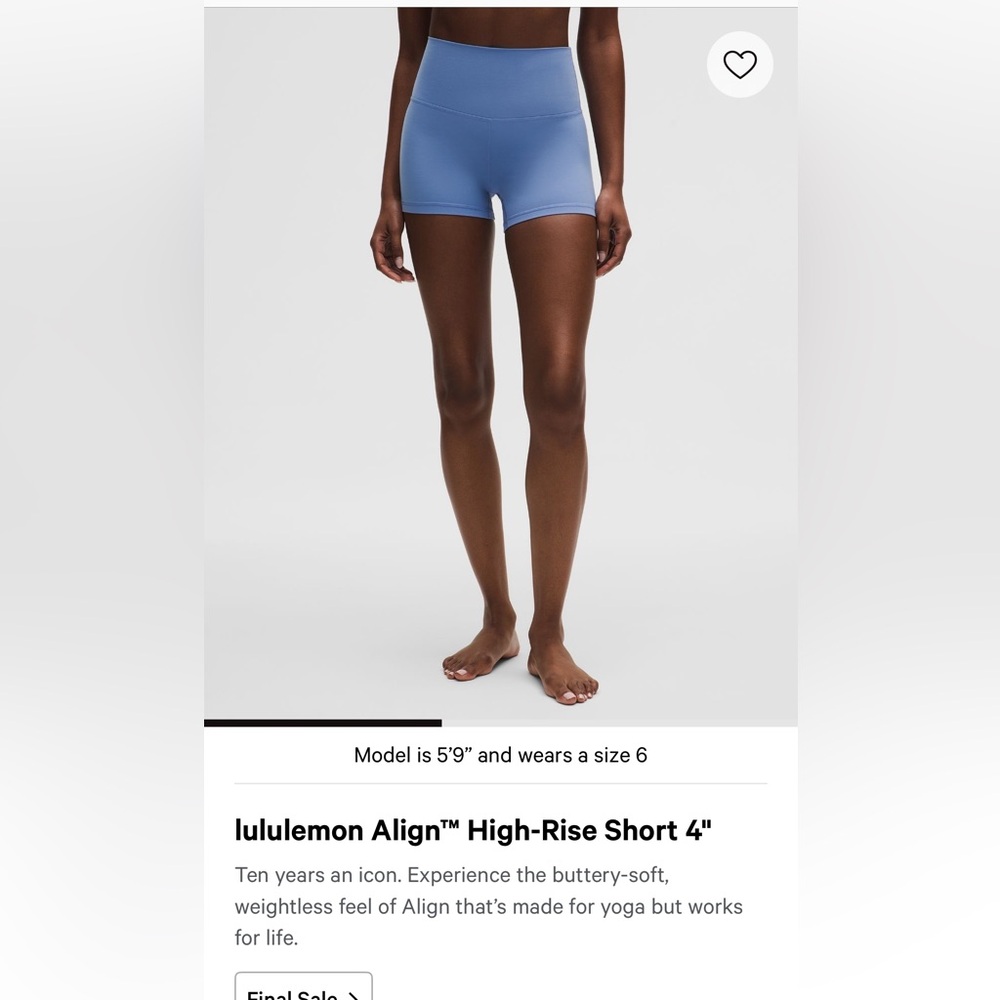 Lululemon Align High-Rise Short 4” Buttery Soft Nulu Like New true navy sz 10 - Picture 3 of 10